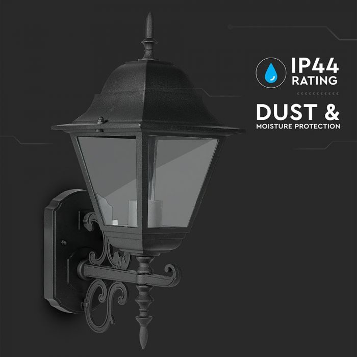 V-TAC fassaadilambi raam 1xE27 LED-pirniga (pirn ei kuulu komplekti), pirn suunaga ülespoole, must, IP44