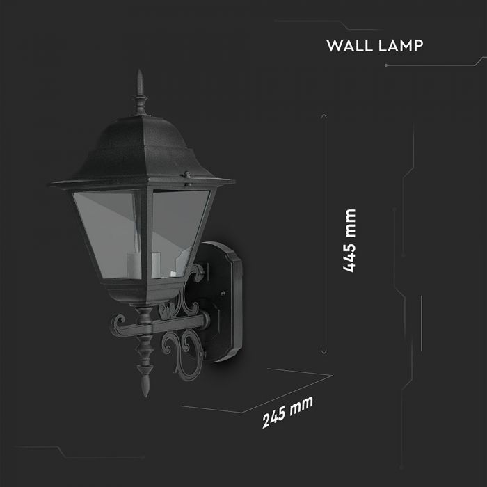 V-TAC fassaadilambi raam 1xE27 LED-pirniga (pirn ei kuulu komplekti), pirn suunaga ülespoole, must, IP44