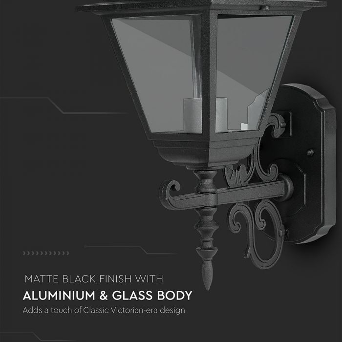 V-TAC fassaadilambi raam 1xE27 LED-pirniga (pirn ei kuulu komplekti), pirn suunaga ülespoole, must, IP44