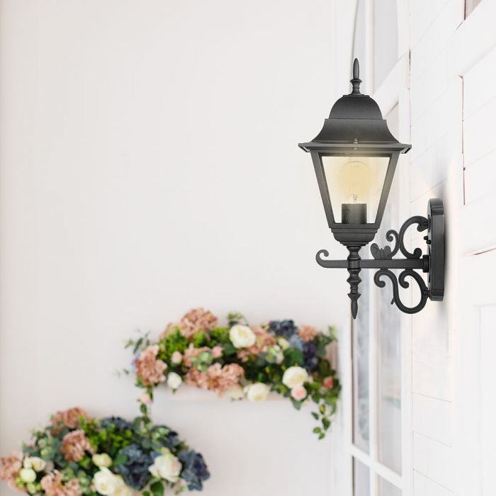 V-TAC fassaadilambi raam 1xE27 LED-pirniga (pirn ei kuulu komplekti), pirn suunaga ülespoole, must, IP44