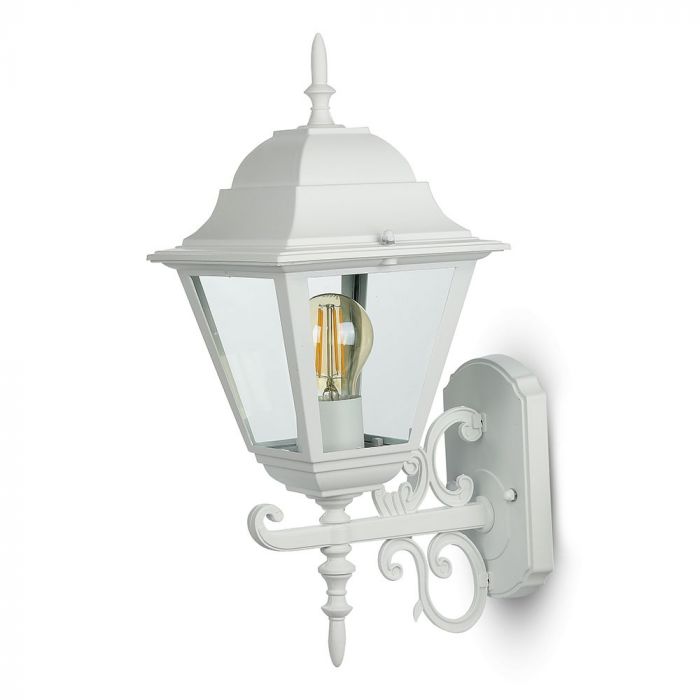 V-TAC Fasadlampram med 1xE27 LED-lampa (glödlampa ingår ej), lampan vänd uppåt, vit, IP44