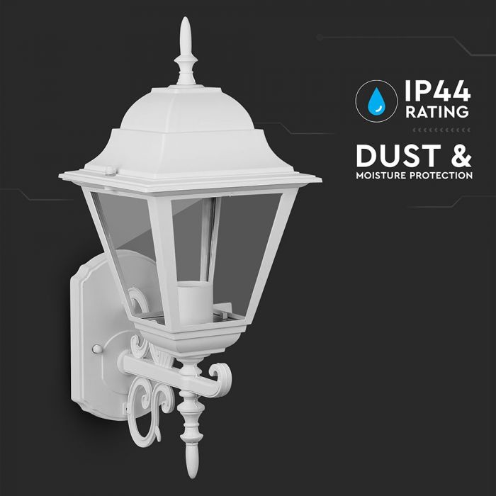 V-TAC Fasadlampram med 1xE27 LED-lampa (glödlampa ingår ej), lampan vänd uppåt, vit, IP44