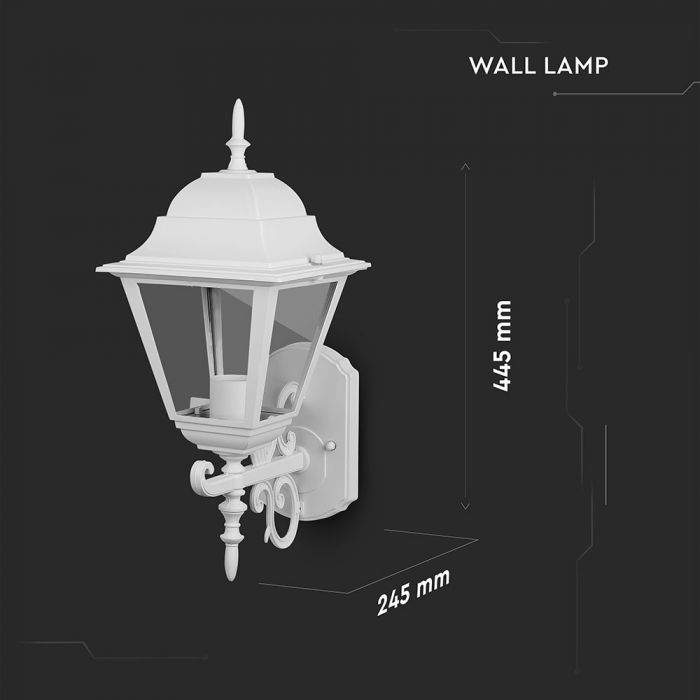 V-TAC Fasadlampram med 1xE27 LED-lampa (glödlampa ingår ej), lampan vänd uppåt, vit, IP44