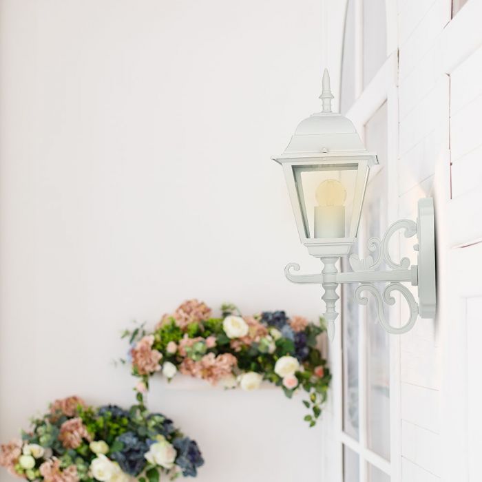 V-TAC Fasadlampram med 1xE27 LED-lampa (glödlampa ingår ej), lampan vänd uppåt, vit, IP44