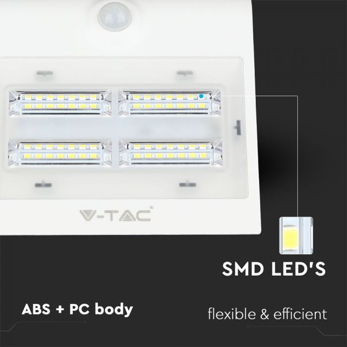 3W(500Lm) LED-solarmatur med litiumbatteri, IP65, vit, V-TAC