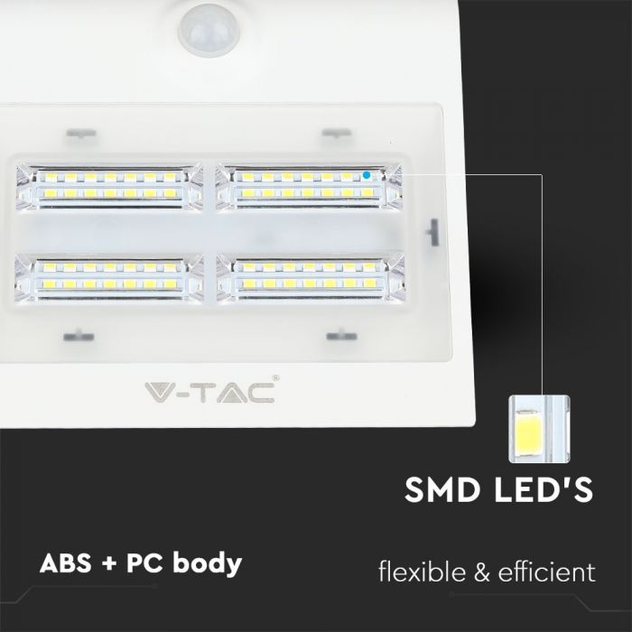 3W(500Lm) LED päikesevalgusti liitiumakuga, IP65, valge, V-TAC