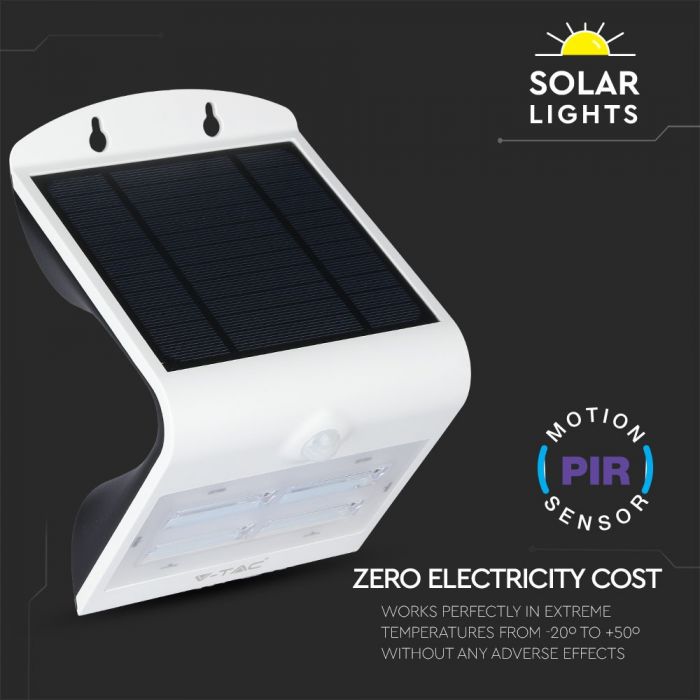 3W(500Lm) LED-solarmatur med litiumbatteri, IP65, vit, V-TAC