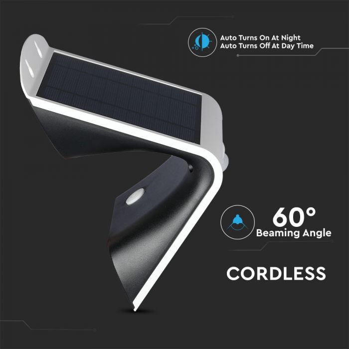 3W(500Lm) LED solar luminaire with lithium battery, IP65, white, V-TAC