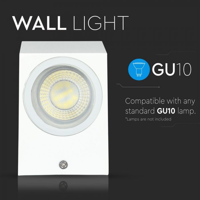 GU10 Facade lamp frame, square shape, white, unidirectional, IP44, V-TAC