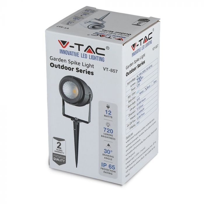 12W (720Lm) LED aialamp, pistikupesaga, alumiinium korpus, must, V-TAC, IP65, roheline tuli