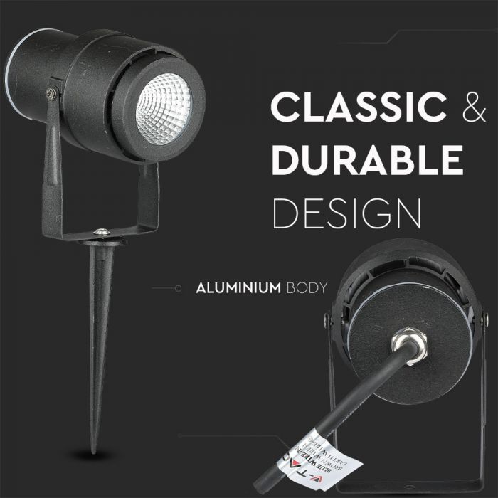 12W (720Lm) LED aialamp, pistikupesaga, alumiinium korpus, must, V-TAC, IP65, roheline tuli