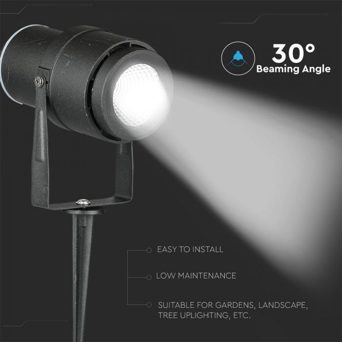 12W (720Lm) LED garden lamp, ground-mounted, aluminum body, black, V-TAC, IP65, green light