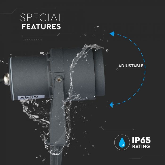 12W (720Lm) LED-trädgårdslampa, plug-in, aluminiumhölje, mörkgrå, V-TAC, IP65, grönt ljus