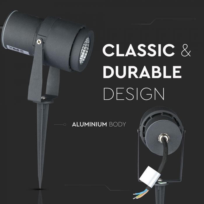 12W (720Lm) LED aialamp, pistikupesaga, alumiiniumist korpus, tumehall, V-TAC, IP65, roheline valgus