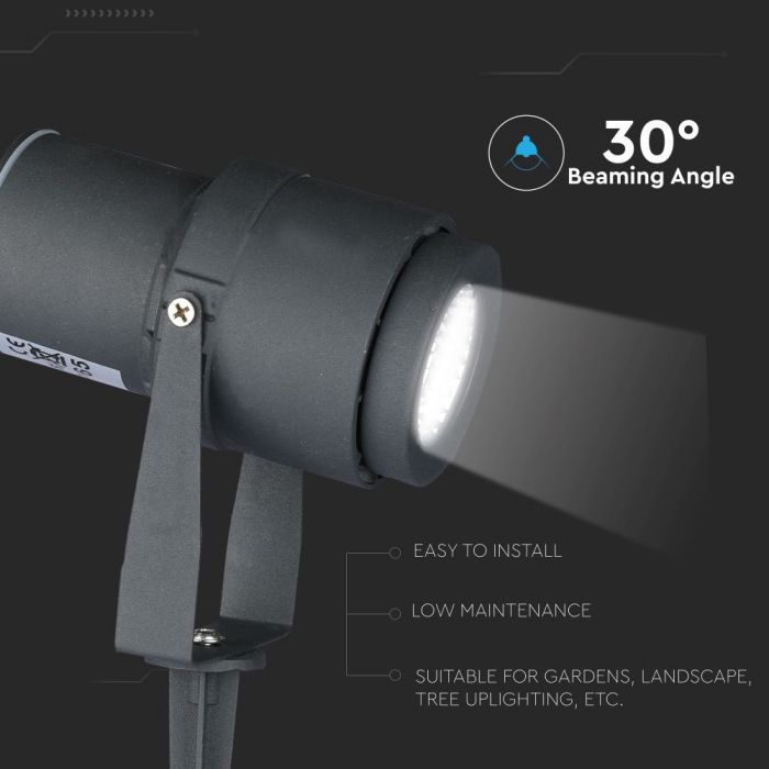 12W (720Lm) LED-trädgårdslampa, plug-in, aluminiumhölje, mörkgrå, V-TAC, IP65, grönt ljus