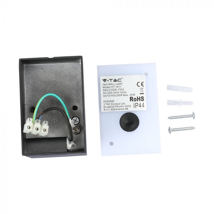 V-TAC Fasādes lampas karkass ar 1xGU10LED spuldzi (spuldze nav iekļauta), tumši pelēks, regulējams leņķis, P44