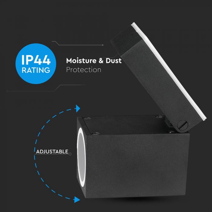 V-TAC Fasādes lampas karkass ar 1xGU10LED spuldzi (spuldze nav iekļauta), tumši pelēks, regulējams leņķis, P44