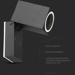 Рамка для фасадного светильника V-TAC с лампой 1xGU10LED (лампа в комплект не входит), темно-серый, регулируемый угол, P44