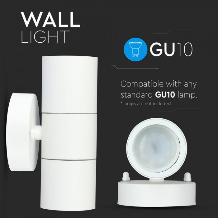 Facade lamp frame for GU10 bulb, 2-way, stainless steel, white, IP44, V-TAC