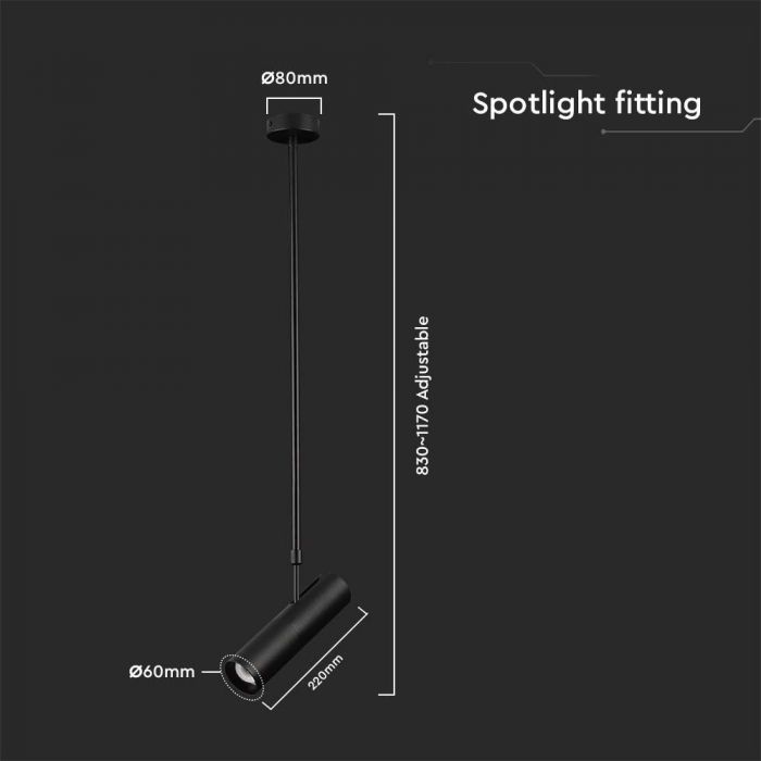 GU10 bulb frame/fixture, IP20, black, Ø60x220xh830-1170 mm IP20, V-TAC