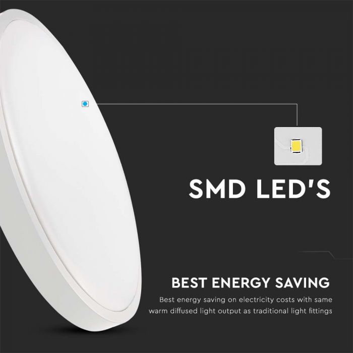 18W(1800Lm) LED dome light, V-TAC, IP44, round, white, warm white light 3000K