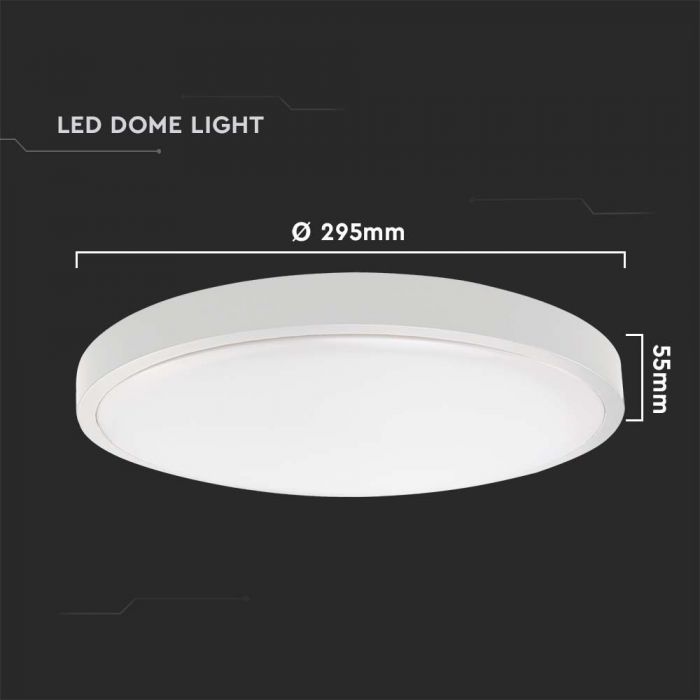 24W(2500Lm) LED dome luminaire, V-TAC, IP44, round, white, cool white 6500K