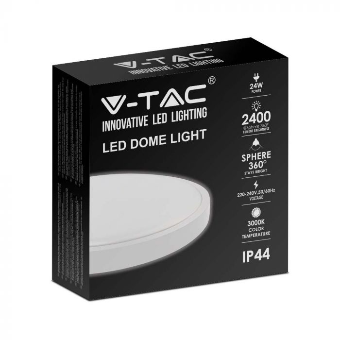 30W(3000Lm) LED kuppelvalgusti, V-TAC, IP44, ümmargune, valge, soe valge valgus 3000K