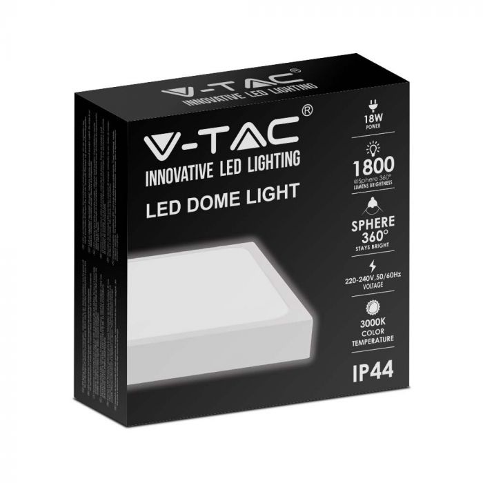 Купольный светодиодный светильник 24W(2400Lm), V-TAC, IP44, квадратный, белый, теплый белый свет 3000K