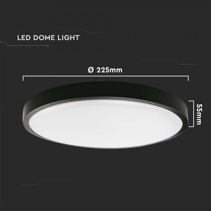 18W(1800Lm) LED kuppelvalgusti, V-TAC, IP44, ümmargune, must, jaheda valge valgus 6500K