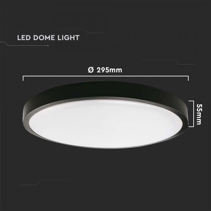 24W(2400Lm) LED dome light, V-TAC, IP44, round, black, warm white light 3000K