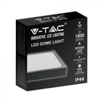 18W(1800Lm) LED kupolveida gaismeklis, V-TAC, IP44, kvadrāta, melns, silti balta gaisma 3000K