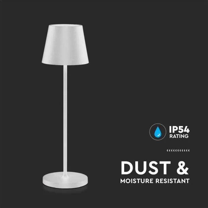 2W(200Lm) LED table lamp with 4400mA battery, 5V, 1A-2A, IP54, dimmable, touch-sensitive switch, white, warm white light 3000K