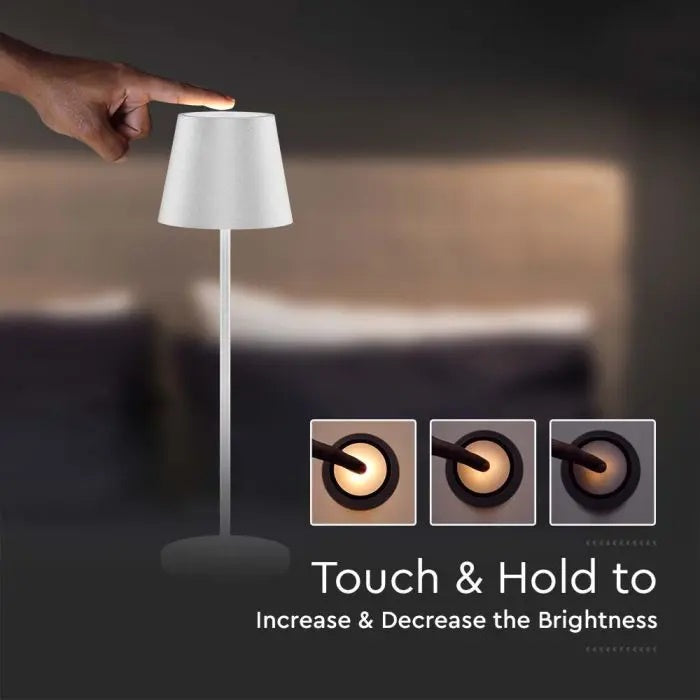 2W(200Lm) LED table lamp with 4400mA battery, 5V, 1A-2A, IP54, dimmable, touch-sensitive switch, white, warm white light 3000K