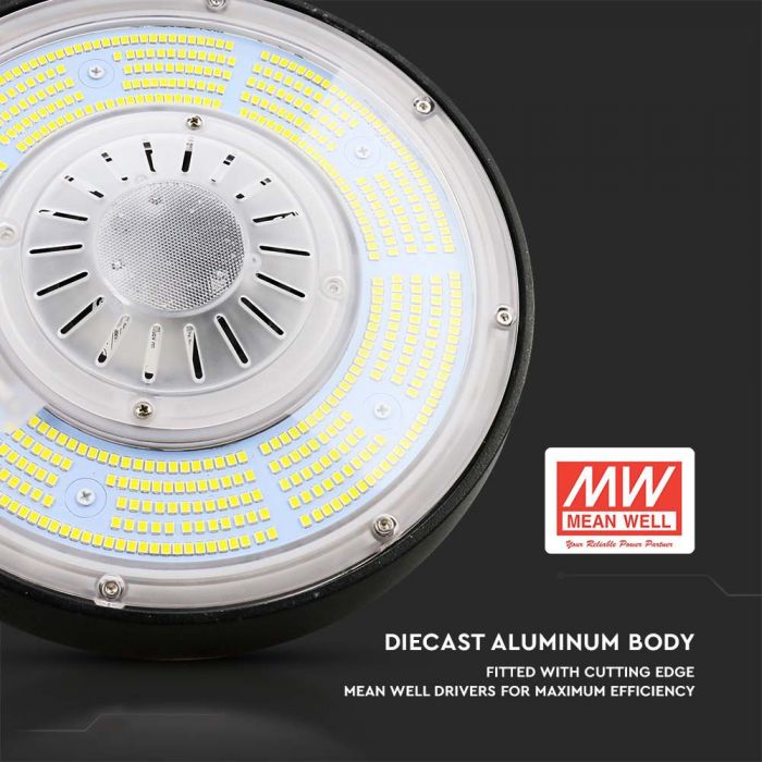 100W(18500Lm) 1-10V VTAC LED lagerarmatur, svart, dimbar, IP65, Meanwell strömförsörjning, dimbar, 5 års garanti, neutralvit 4000K
