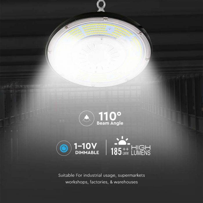 100W(18500Lm) 1-10V VTAC LED warehouse light, black, dimmable, IP65, Meanwell power supply unit, dimmable, warranty 5 years, neutral white light 4000K