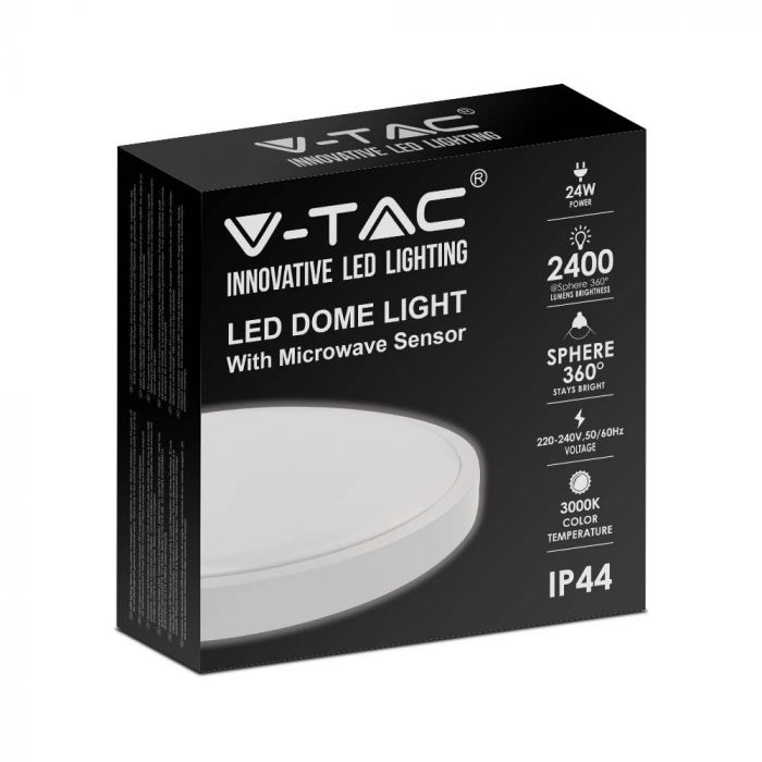 30W(3000Lm) LED kuppelvalgusti mikrolaineanduriga, V-TAC, IP44, ümmargune, valge, neutraalne valge valgus 4000K