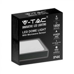 30W(3000Lm) LED kupolveida gaismeklis ar mikrovilņu sensoru, V-TAC, IP44, kvadrāta, melns, neitrāli balta gaisma 4000K