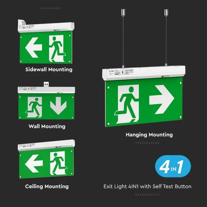 2.5W(100Lm) 4IN1 LED EMERGENCY exit, V-TAC, cold white light 6000K