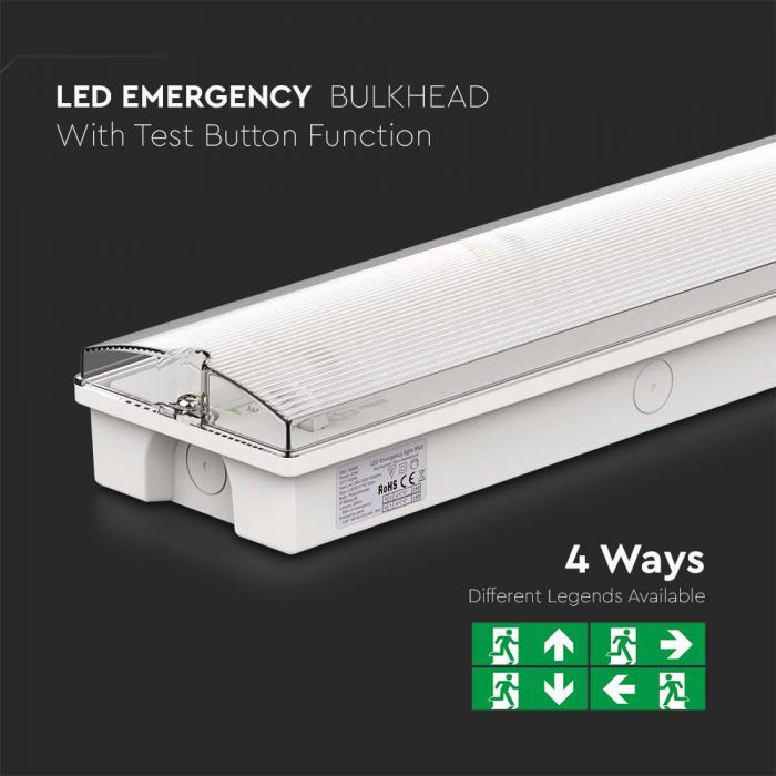 3W(130Lm) LED EMERGENCY exit, V-TAC, IP65, warranty 3 years, cold white light 6400K