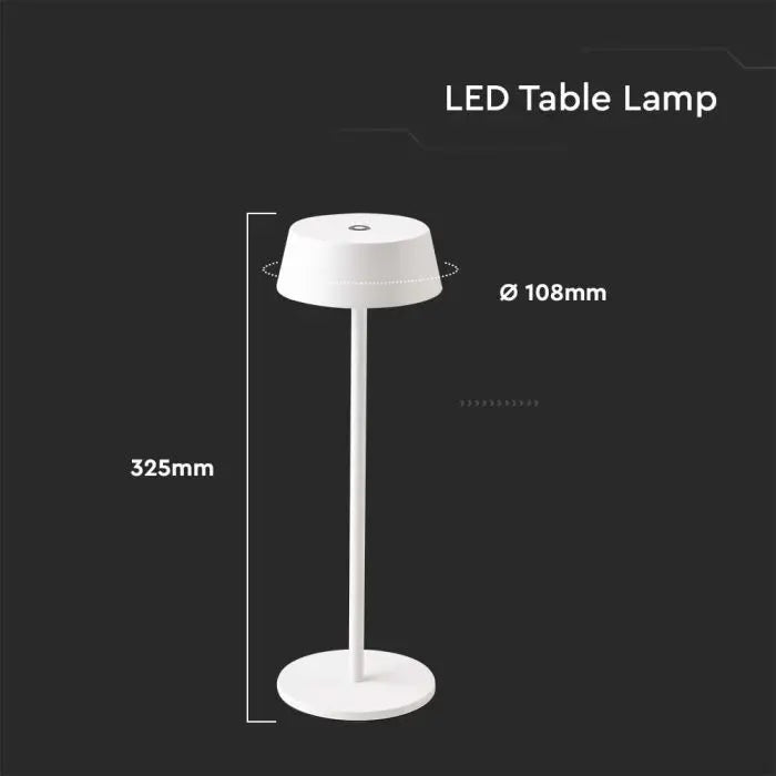 2W(200Lm) LED-bordslampa, V-TAC, IP20, vit, varmvitt ljus 3000K