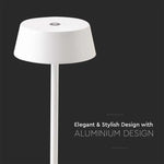 2W(200Lm) LED-bordslampa, V-TAC, IP20, vit, varmvitt ljus 3000K