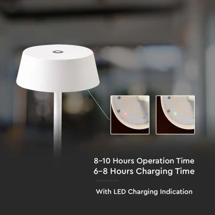 2W(200Lm) LED-bordslampa, V-TAC, IP20, vit, varmvitt ljus 3000K