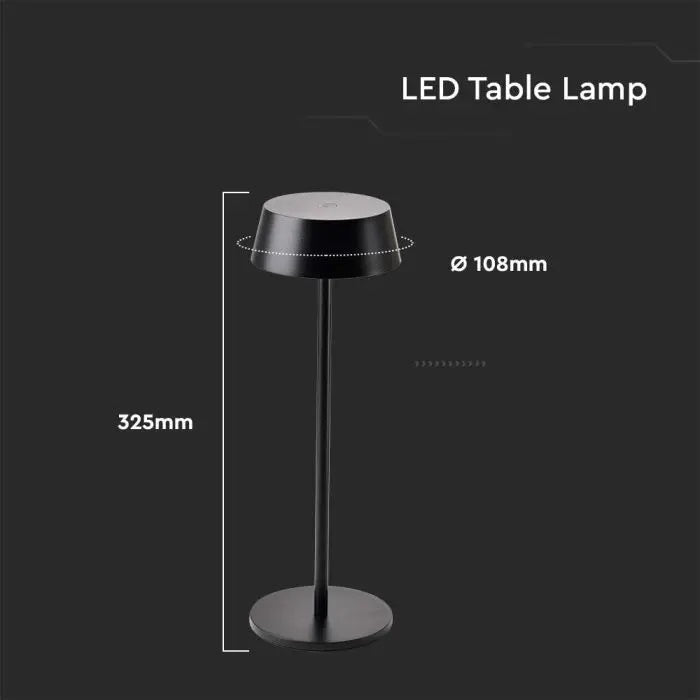 2W(200Lm) LED galda lampa, V-TAC, IP20,melna, silti balta gaisma 3000K