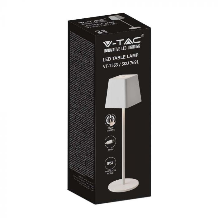 2W(200Lm) LED-bordslampa, V-TAC, IP54, dimbar, vit, varmvitt ljus 3000K