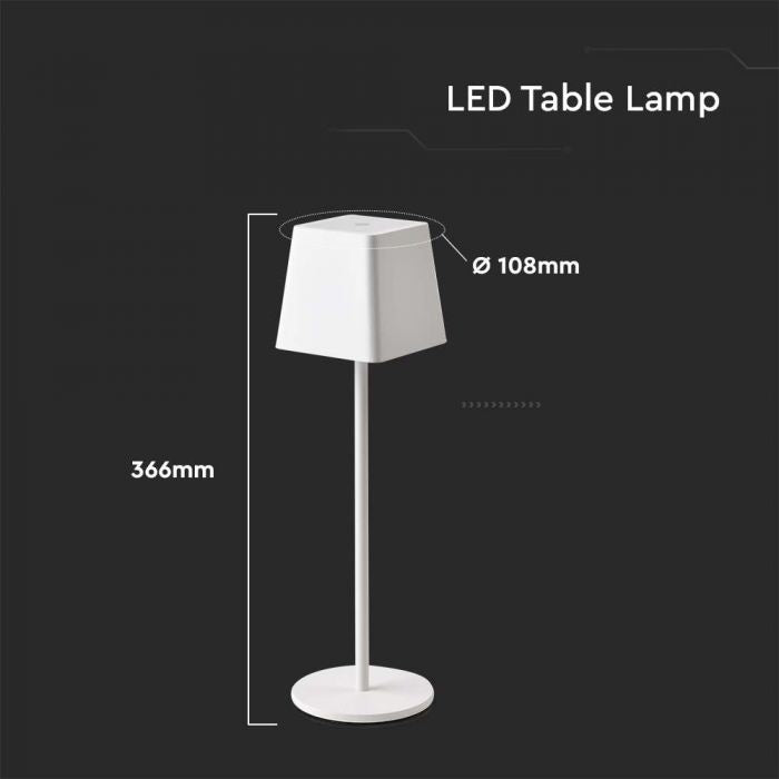 2W(200Lm) LED-bordslampa, V-TAC, IP54, dimbar, vit, varmvitt ljus 3000K