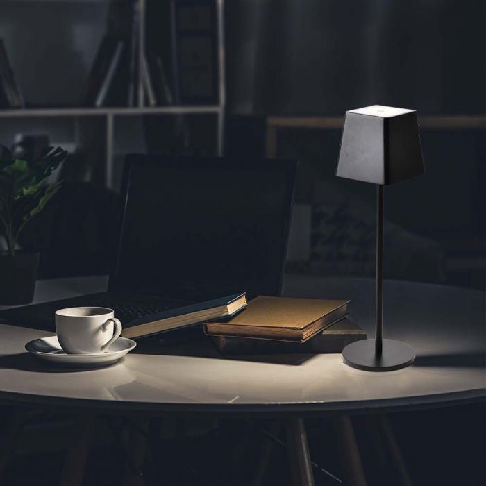 2W(200Lm) LED-bordslampa, V-TAC, IP54, dimbar, svart, varmvitt ljus 3000K
