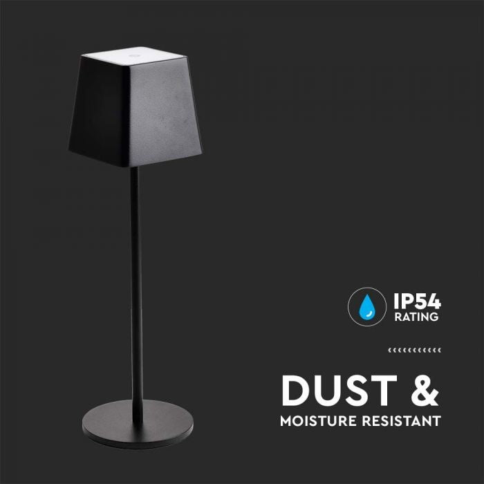 2W(200Lm) LED-bordslampa, V-TAC, IP54, dimbar, svart, varmvitt ljus 3000K