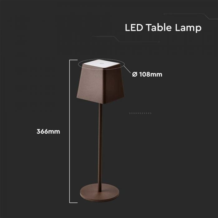 2W(200Lm) LED-bordslampa, V-TAC, IP54, dimbar, brun, varmvitt ljus 3000K
