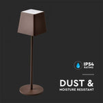 2W(200Lm) LED-bordslampa, V-TAC, IP54, dimbar, brun, varmvitt ljus 3000K