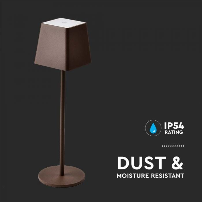 2W(200Lm) LED-bordslampa, V-TAC, IP54, dimbar, brun, varmvitt ljus 3000K
